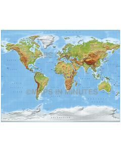 Digital vector World relief Map, Gall Projection in medium colours, UK-centric, Political fills included