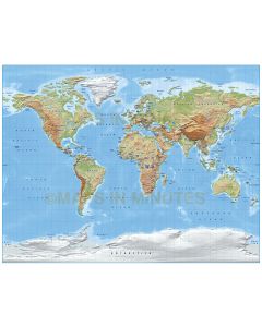 Digital vector World relief Map, Gall Projection in regular colours, UK-centric,  royalty free in Liiustrator format.