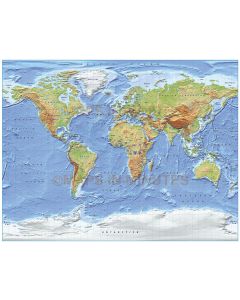 Digital vector World relief Map, Gall Projection in regular & medium colours, UK-centric,  royalty free in Iliustrator format.