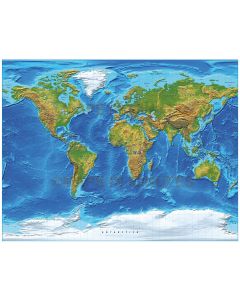 Digital vector World relief Map, Gall Projection in strong colours, UK-centric,  royalty free in Illustrator format.