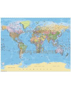 Digital vector World map, Gall Projection Political plus ocean floor contours (UK centric) @10M scale