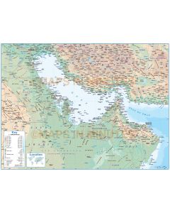 Gulf Political Deluxe map with Roads, Rail and land & sea contours, showing land and sea contour vectors