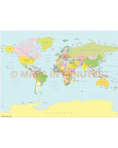 Vector World map. Miller Projection @100m scale UK centric 