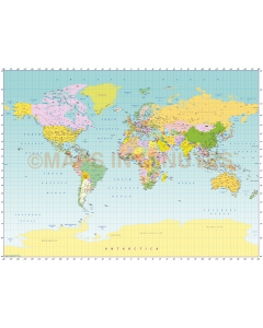 Digital vector world map Miller projection in Illustrator format.