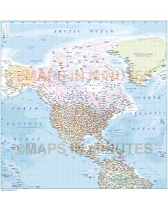 North America Political map in Illustrator AI vector format, with insets and ocean floor contours large scale. Fully editable including fonts..