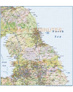 Vector North England County Road and Rail Map @1m scale with shaded relief layer on