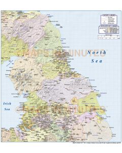 Digital vector North England Map detail with shaded relief layer on