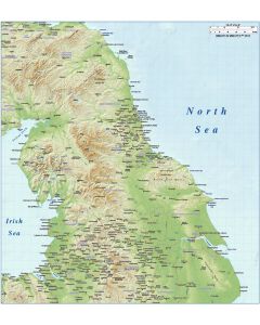 North England County map plus Regular colour relief @1m scale