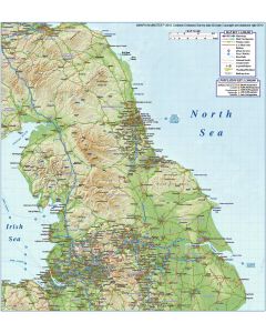 North England County Road & Rail map with Regular colour relief @1m scale