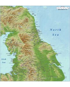 North England County map plus Strong colour relief @1m scale