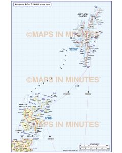 Orkney & Shetland vector Road Map in Illustrator AI CS & PDF format, Northern Isles and Scotland map, large 750k scale