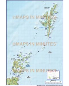 Northern Isles 1st level Political Road Map @750,000 scale plus Regular relief