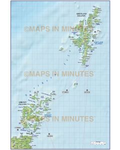 Northern Isles 1st level Political map with high res medium colour relief @1m scale