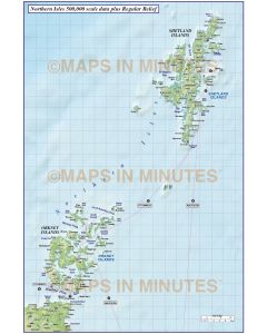 Northern Isles 1st level Political map with high res regular colour relief @1m scale