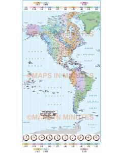North and South America Time Zones Map in illustrator AI CS vector formats. Large scale detail