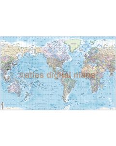 CANVAS World Map Framed Political & Ocean contour relief USA-centric - Size 60"w x 38"d