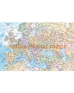 Framed CANVAS World Map Political & Ocean contour relief - Size 60"w x 38"d