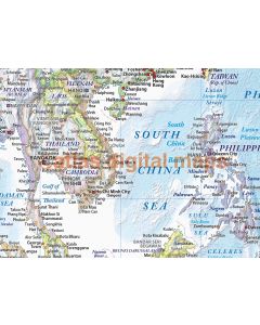 CANVAS World Map Framed Political & Ocean contour relief Light - Size 60"w x 38"d