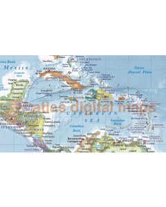 CANVAS World Map Framed Political & Ocean contour relief Medium colouring - Size 60"w x 38"d