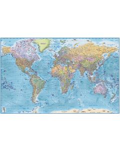 Framed CANVAS Political Relief Blue World Map - Size 60"w x 38"d