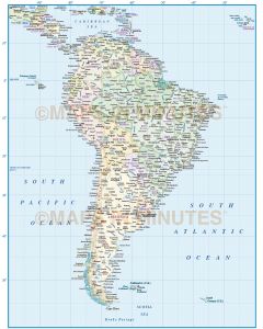 Vector South America Region Political map, showing State/Province fills for Brazil & other country fills plus inset layers.