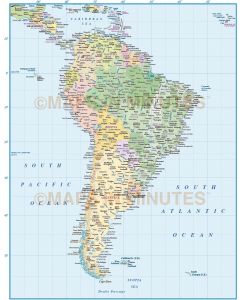 Vector South America map with country fills and Brazil State fills