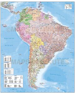 Digital vector detailed South America map in Illustrator CS6 AI format. Political Road & Rail Map with land and ocean floor contours. Internal divisions showing.