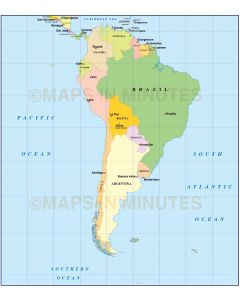 Digital vector South America Political map with Capitals