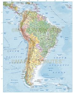 South America vector Political Map with country coloured relief option