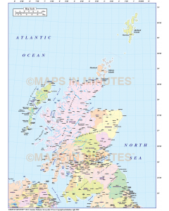 Scotland Regions Map, Illustrator AI CS & PDF formats, includes the Orkney Shetland Isles, 5m scale. (Northern Isles). Royalty free. 