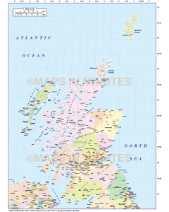 Scotland Region vector Map, Illustrator AI CS & PDF format. includes Shetland and Orkney Isles, 1m scale, detailed
