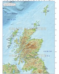 5m scale Scotland Regions map with high res medium colour relief. Relief layer option.
