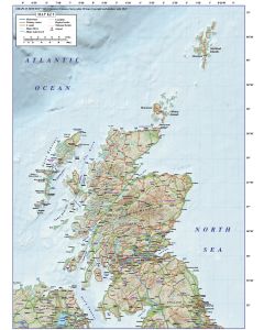 Digital vector Scotland Regions Road Map with high res Old Style relief