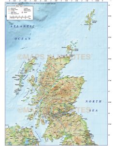 Vector Scotland Regions Road Map with high resolution Regular relief