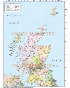 Scotland 1st level Political Road Map including the Northern Isles @5m scale