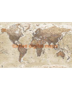 Push Pin World Travel Map NEUTRAL BEIGE SAND Detailed Canvas - Physical & Political Standard 90cmx60cm Pinboard/Pushpin