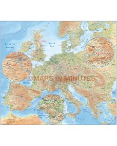 Central Europe Map with roads, Political & relief Regional Map, Highly detailed in Illustrator CS format, fully layered. Roads & relief layers shown.