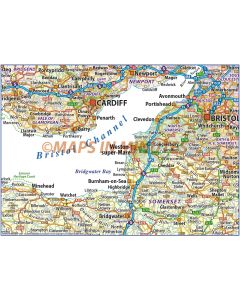 South West England County Road and Rail Map @500k scale