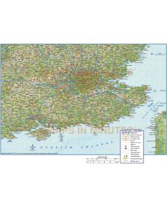 Detailed South East England Map, Illustrator AI vector, Road, Rail & Regular Relief, large 500k 2018