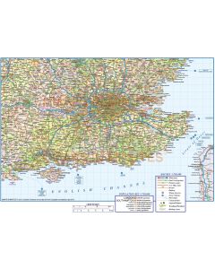 Detailed South East England Map. Road, Rail & County Political Map illustrator AI CS vector & pdf format, 750k scale