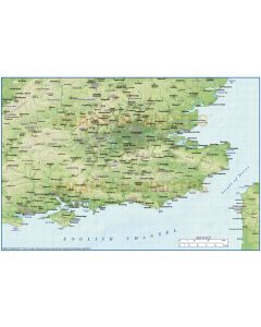Digital vector South East England map, County with Regular relief @1:1,000,000 scale