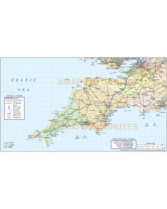 South West England County, Road and Rail map @1m scale