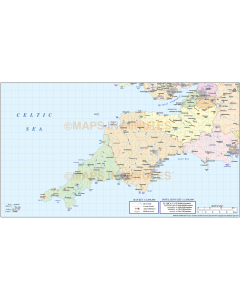 Digital vector South West England County Map @1m scale