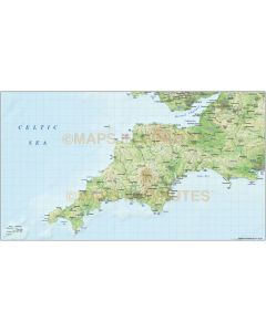 South West England County Map plus Regular colour relief @1m scale