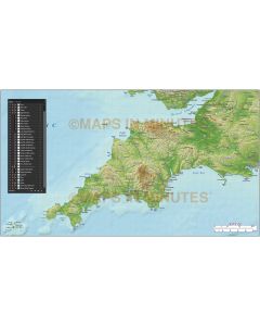 South West England County Map plus Strong colour relief @1m scale