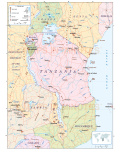 Digital Tanzania vector map, political Country with roads. 