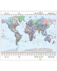 Detailed World Time Zones Map, Illustrator AI CS/CC editable vector format, Large scale, royalty free,