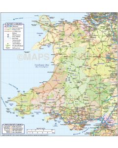 Wales County Road and Rail Map @1,000,000 scale