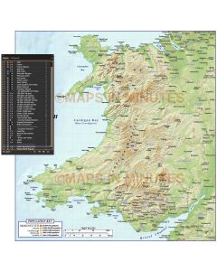 Wales 1st level Political Map with High Resolution Regular relief