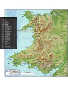 Wales 1st level Political Map with High Resolution Strong relief